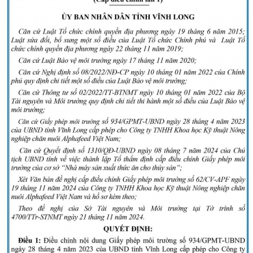 Giấy phép môi trường điều chỉnh lần 1 - năm 2025